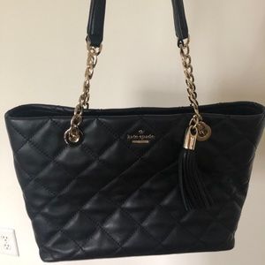 Kate spade black leather quilted bag, gold chain